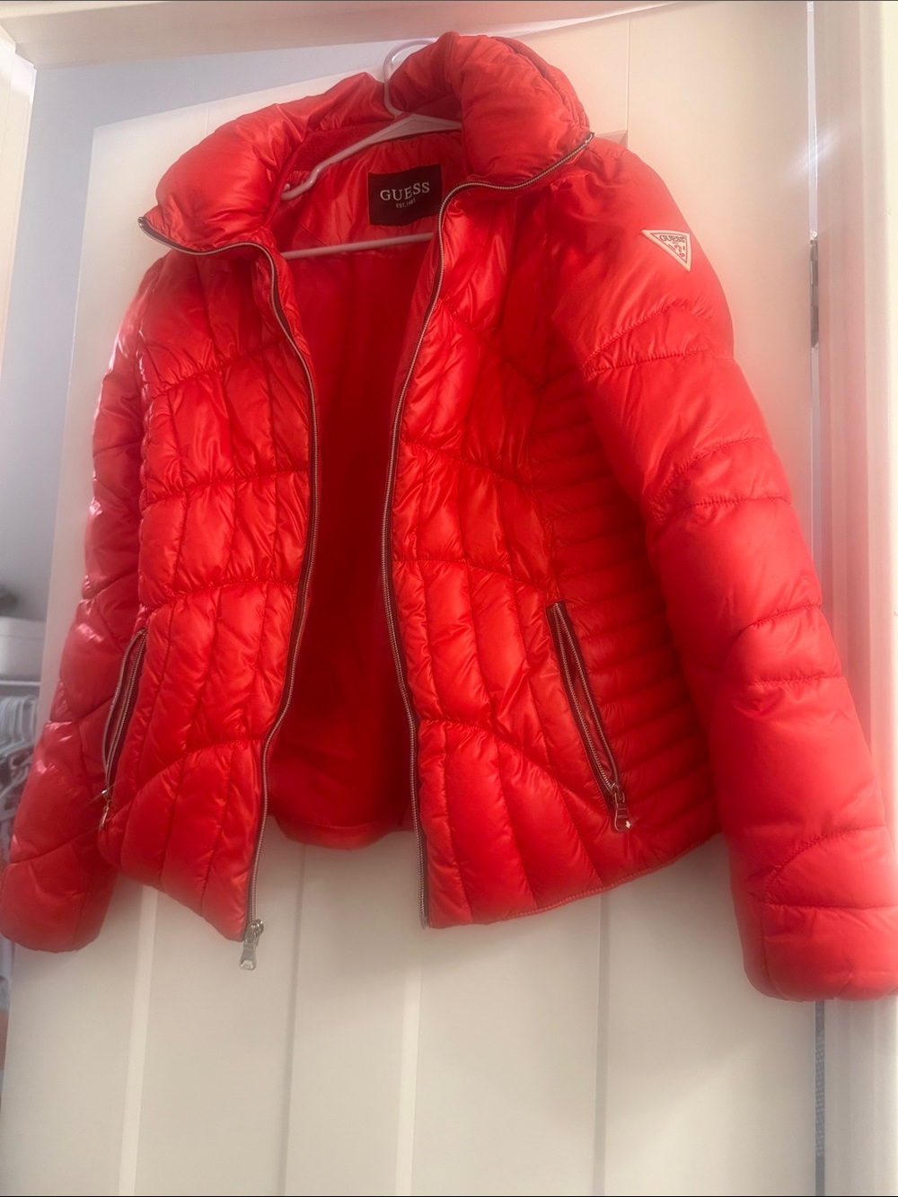 GUESS Bright Red Quilted Puffer Jacket for Kids